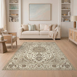 Traditional Persian Beige Persian Floral Medallion Area Rug