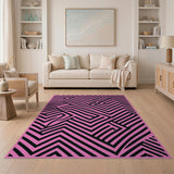 Bold Pink Black Geometric Maze Area Rug