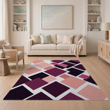 Pink Purple Geometric Diamond Overlap Area Rug
