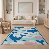 Playful Whale and Fish Ocean Kids Rug
