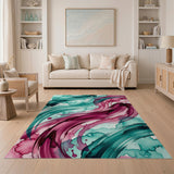 Teal Magenta Abstract Flow Area Rug