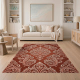 Red Ornate Damask Area Rug