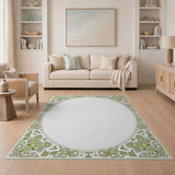 Ornate Green Floral Oval Border Rug
