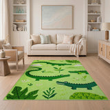Cute Cartoon Crocodile Green Kids Area Rug