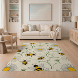 ODIKA Washable Bumblebee & Daisy Floral Rug - Low Pile, Non-Slip, Pet & Kid Friendly