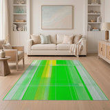 Vibrant Green Yellow Geometric Stripe Rug