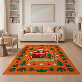Jolly Santa Sleigh Christmas Orange Rug