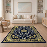 Ornate Navy Gold Traditional Persian Area Rug