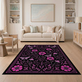 Mystical Pink Floral Mushroom Dragonfly Rug