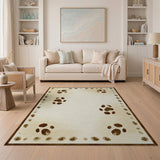 Distressed Vintage Brown Paw Print Beige Area Rug