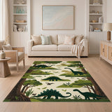 ODIKA Washable Dinosaur Forest Kids Rug, Low Pile Non-Slip Nursery Play Mat