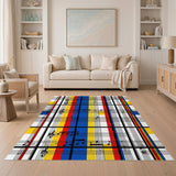 Vibrant Plaid Music Notes Area Rug
