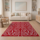 Red Persian Area Rug with Intricate White Patterns