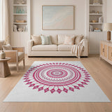 Geometric Modern Pink Vibrant Pink Mandala Geometric Area Rug