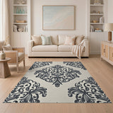 Black and White Floral Vintage Elegant Black Damask Floral Area Rug