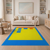 Vibrant Yellow Geometric Area Rug with Blue Borders