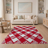 Bold Red White Diagonal Checkered Area Rug