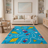 Playful Kids Flying Kites Cartoon Area Rug