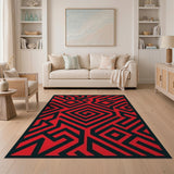 Geometric Modern Bold Red Maze Geometric Area Rug