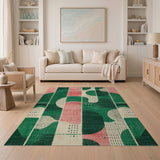 Green Pink Abstract Organic Shapes Rug