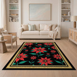 Red Poinsettia Floral Area Rug on Black