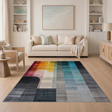Vibrant Multi-Color Geometric Stripe Geometric Modern Area Rug