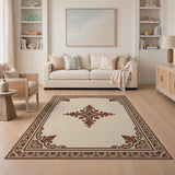 Ornate Cream Border Persian Area Rug