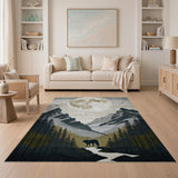Grey Wolf Full Moon Mountain Landscape Rug
