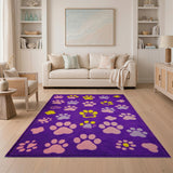 Playful Purple Paw Print Kids Area Rug