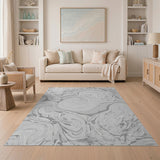 Swirling Grey Marble Abstract Area Rug