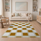Distressed Brown Tan Checkerboard Rug