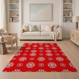 Geometric Modern Snowflake Festive Red Snowflake Area Rug