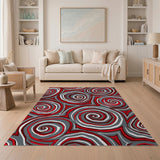 Dynamic Red Grey Swirl Abstract Area Rug