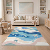 Dolphin Wave Blue Teal Coastal Area Rug