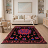 Red Blue Heritage Tribal Sun Mandala Rug