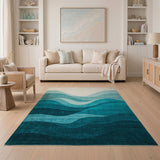 Cascading Teal Waves Area Rug