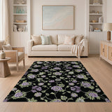 Purple Floral Vintage Area Rug on Black