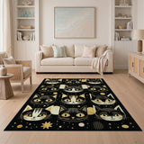 Cosmic Black Gold Cat Faces Area Rug