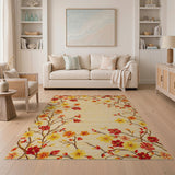 Beige Area Rug with Vibrant Floral Branches