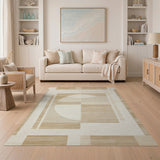 Beige Abstract Crescent Geometric Area Rug
