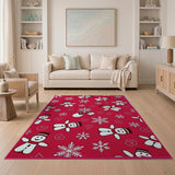 Red Kids Cartoon Festive Cartoon Snowmen Red Area Rug