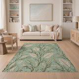 Teal Botanical Leaf Pattern Area Rug