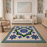 Blue Teal Starburst Geometric Area Rug