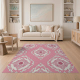 Pink Pink Ornate Damask Floral Area Rug
