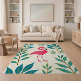 ODIKA Tropical Pink Flamingo Washable Area Rug - Non-Slip Low Pile Pet Friendly Carpet