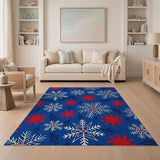 Red White Blue Snowflake Fir Pattern Area Rug