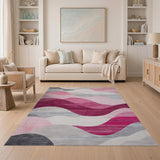 Pink Abstract Wavy Pink Grey Area Rug