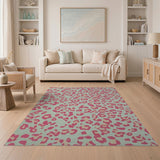 Hot Pink Leopard Print on Mint Green Area Rug