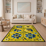 Vibrant Yellow Sunflower Blue Petal Area Rug