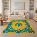 Teal Floral Medallion Persian Yellow Area Rug